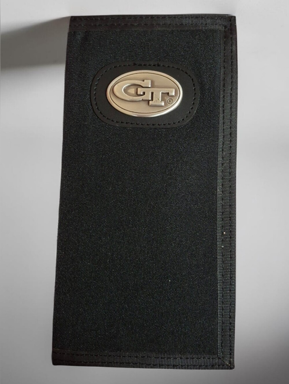Georgia Tech College Black Canvas Long Slim Bi-fold Wallet with Silver Hardware